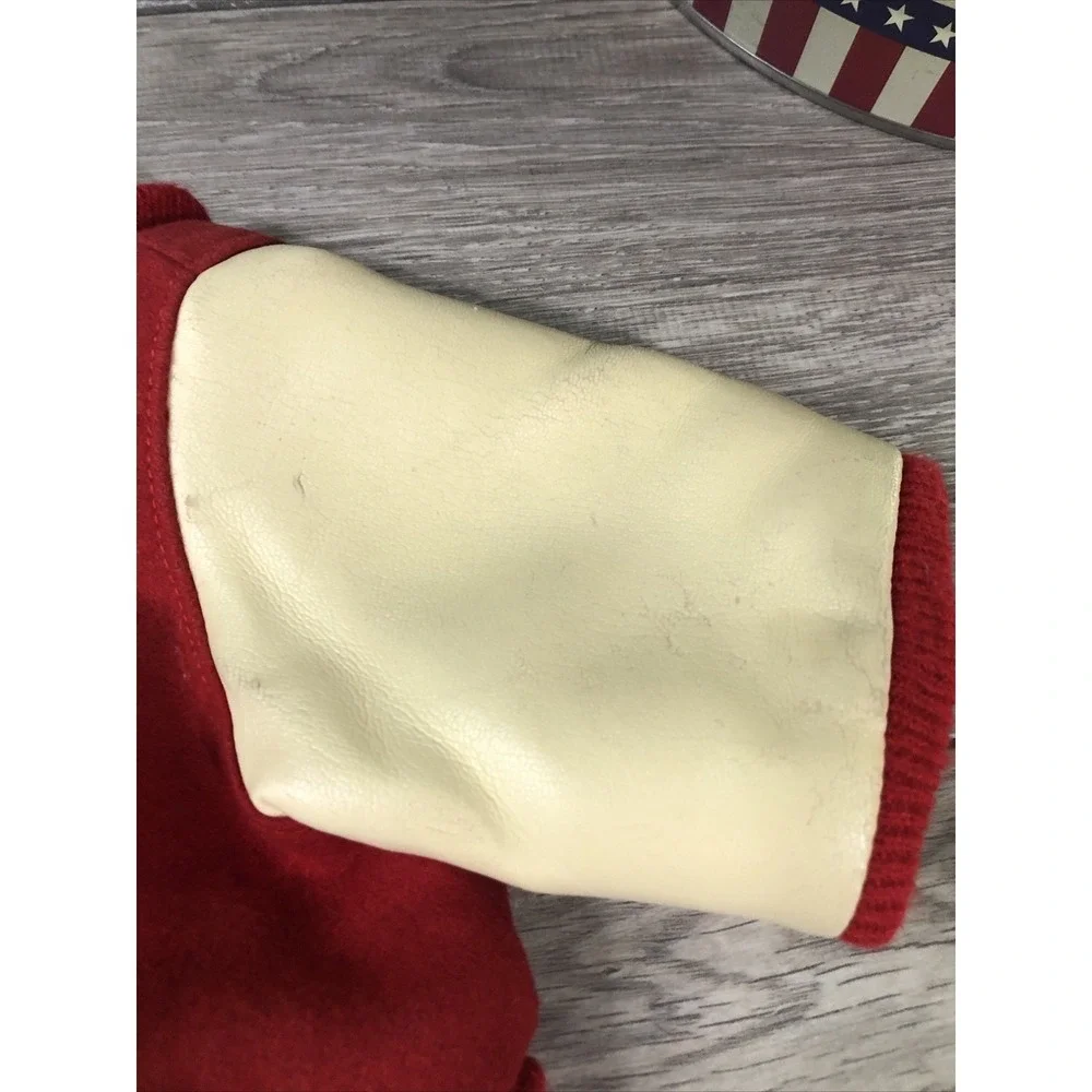 Miniature Red Wool Varsity Letterman Jacket for Pet or Doll Cream Sleeves Size S